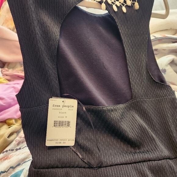 Free People Size Medium Black Waffle Knit Dress With Crocheted Collar - Picture 15 of 15